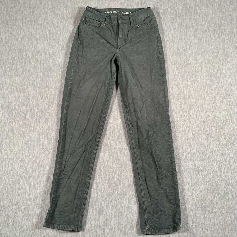 American Eagle Jeans Womens 00 Green High Rise Mom Straight Corduroy Stretch